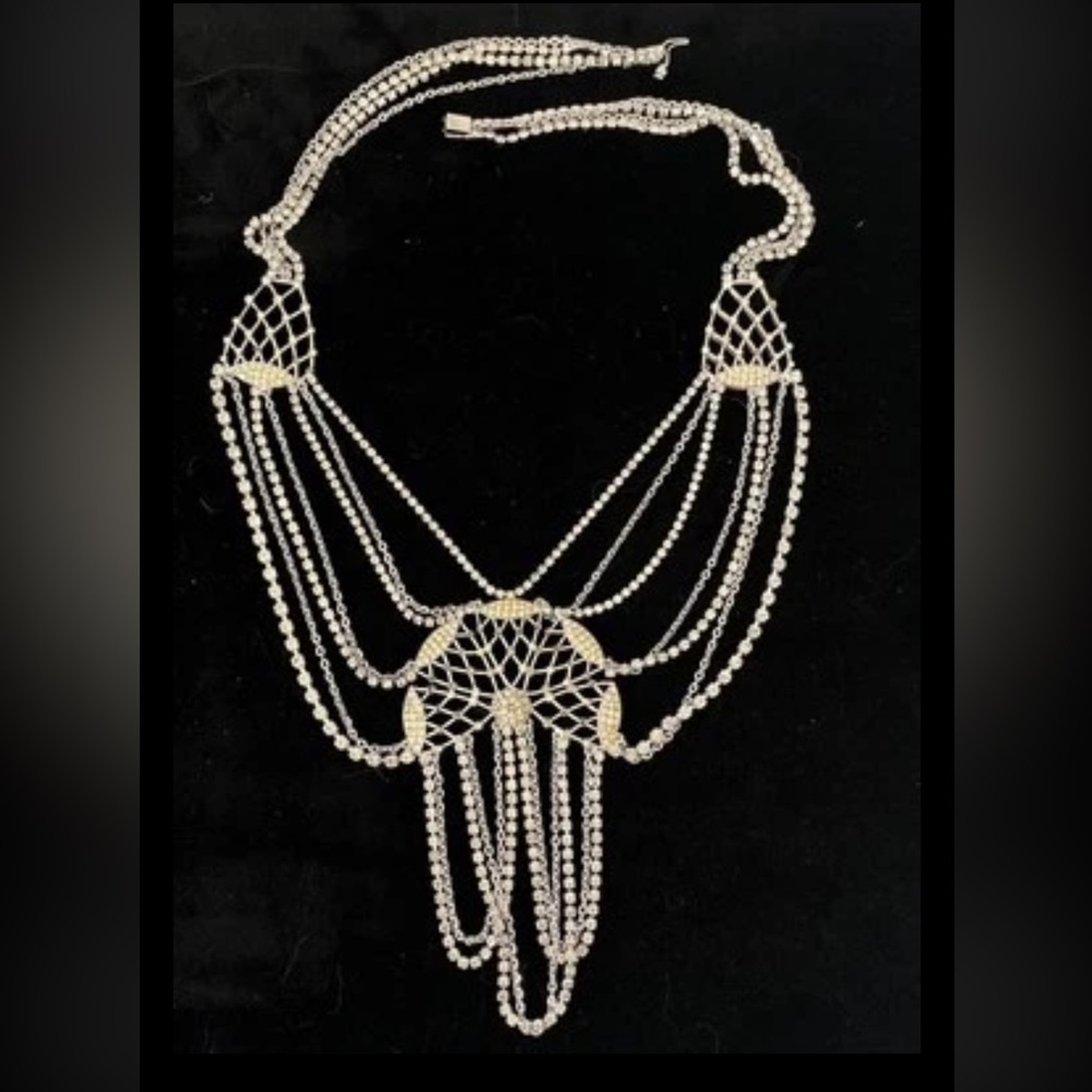 Gorgeous Large Rhinestone Runway Vintage Jewelry Necklace Missing Stones “AS IS”